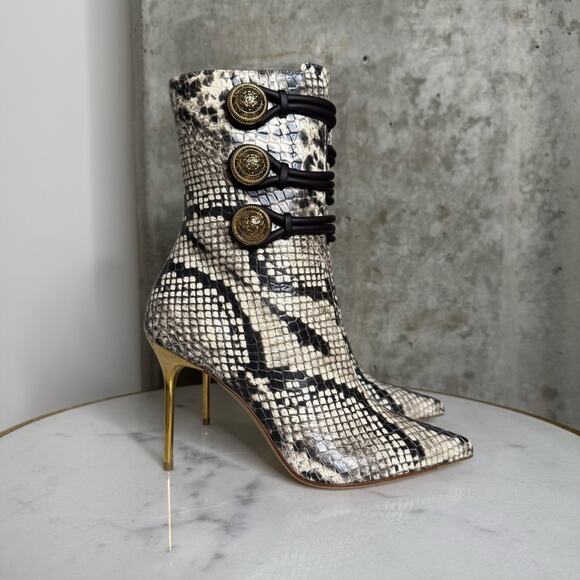 BALMAIN Alma Snake-Effect Leather Ankle Boots - Picture 1 of 17